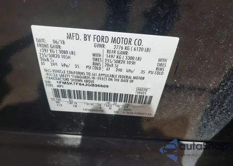 2018 Ford Explorer Limited from USA, damaged, VIN 1FM5K7F84JGB96809